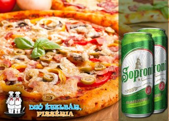 Igazi dőzsölés - választható 32 cm-es pizza, 0,5 l-es Soproni sör és egy ajándék dobozos Soproni