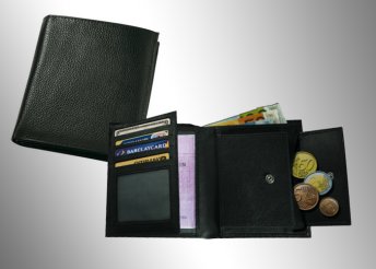 Unisex, valódi bőrből készült pénztárca fekete színben