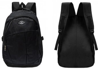 Jól pakolható, fekete, elől zsebes, nagy méretű, kényelmes hátizsák