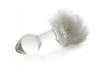 Sexus Glass üveg, fehér, 9,5 cm-es anális izgató bojtos farokkal