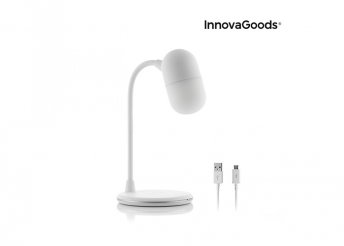 LED-es lámpa hangszóróval és vezeték nélküli töltővel