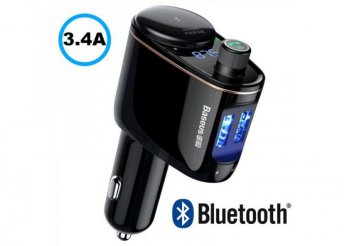 Baseus Locomitove Bluetooth - FM Transzmitter - MP3 lejátszó - 3.4A autós töltő - fekete
