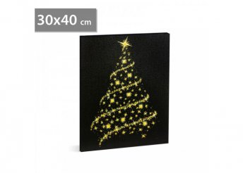 Karácsonyi LED-es hangulatkép - fali akasztóval, 2 x AA, 30 x 40 cm - karácsonyfa