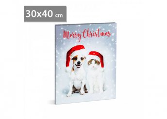 Karácsonyi LED-es hangulatkép - fali akasztóval, 2 x AA, 30 x 40 cm - kutya