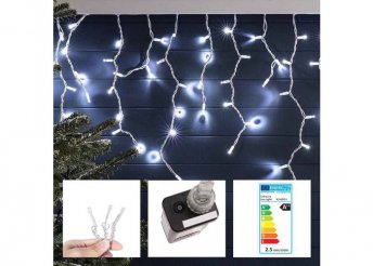 230 LED-es jégcsap fényfüggöny, hideg fehér színben