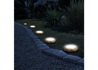 LED-es leszúrható szolár lámpa - köves - melegfehér - 12 x 12 x 2,5 (+11) cm