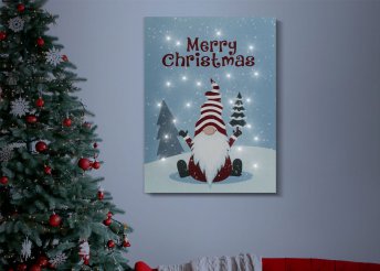 Karácsonyi LED-es hangulatkép - fali akasztóval, 2 x AA, 30 x 40 cm Manó